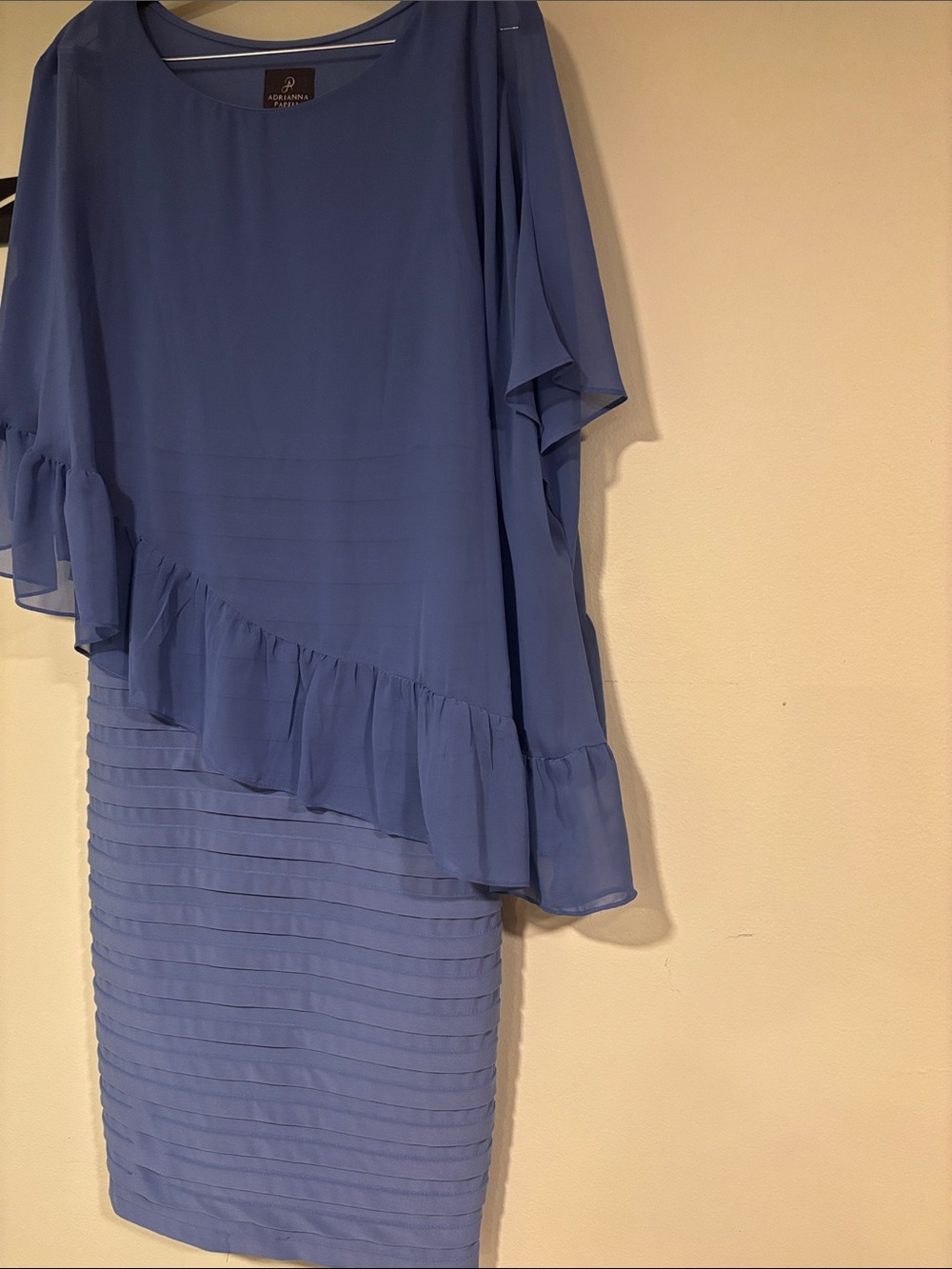 Adrianna Papell blue lake chiffon overlay cocktail dress